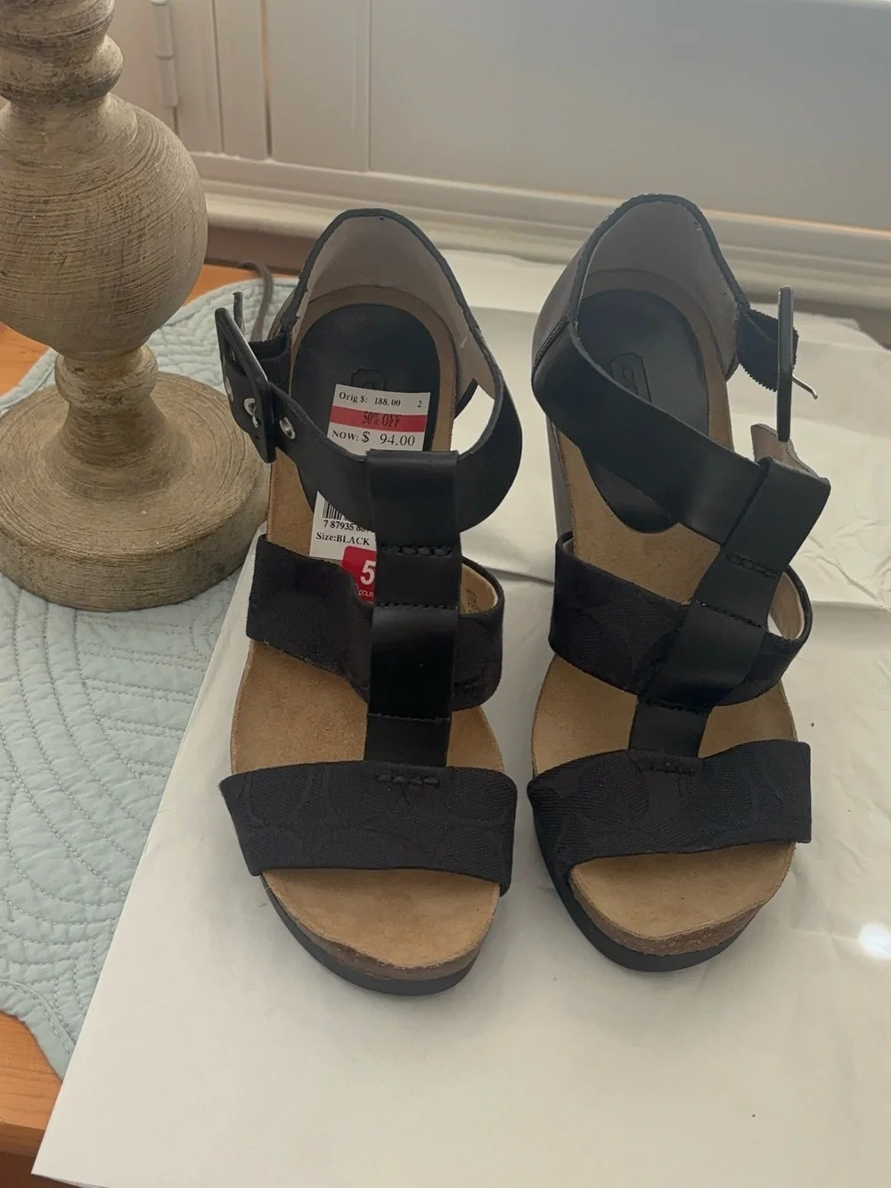 NWT. Coach Black Women's Strappy Wedge Sandals - Brand: